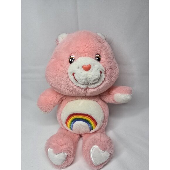 Care Bear Cheer Bear Rainbow Heart Pink Stuffed Bear Plush Carlton Cards 13”READ - Picture 1 of 12